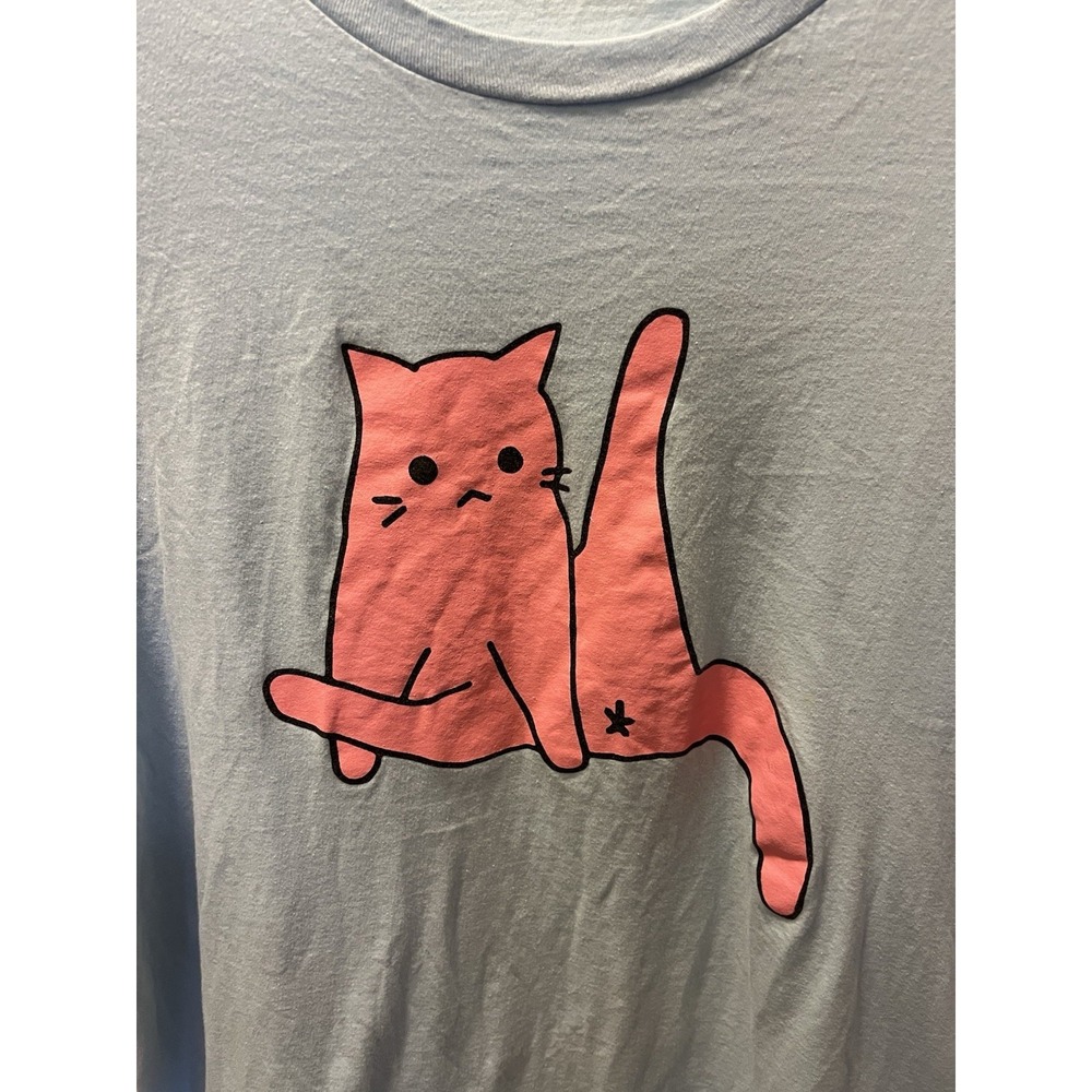 Naughty  Kitty Tshirt Powder‎ Blue With A Pink Kitty Size L